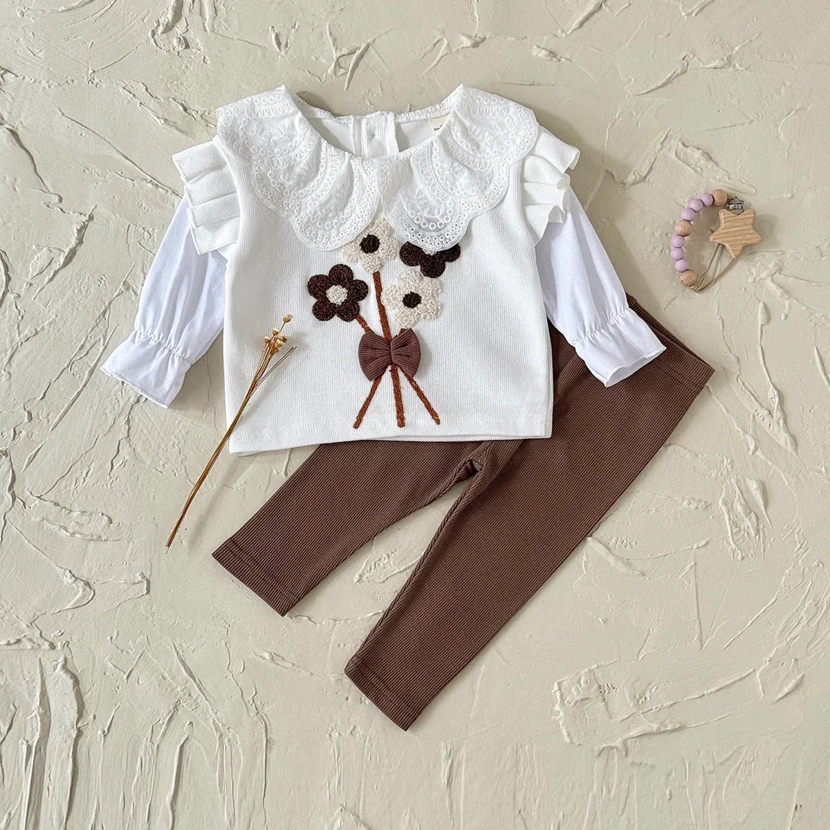 Brown Flower Embroidery Set