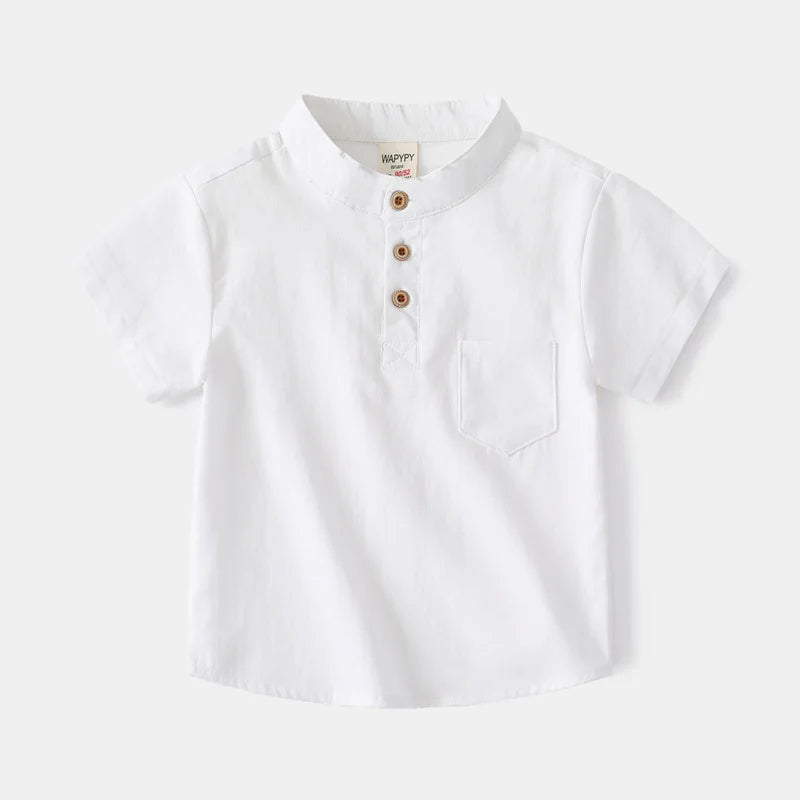 Stand Collar Solid Cotton Shirt