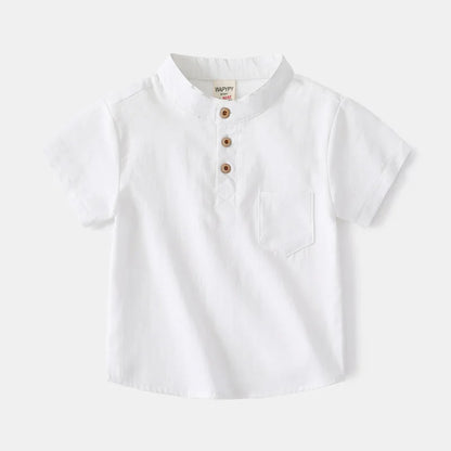 Stand Collar Solid Cotton Shirt