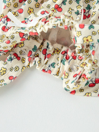 Cherry Ribbon Suspender Romper