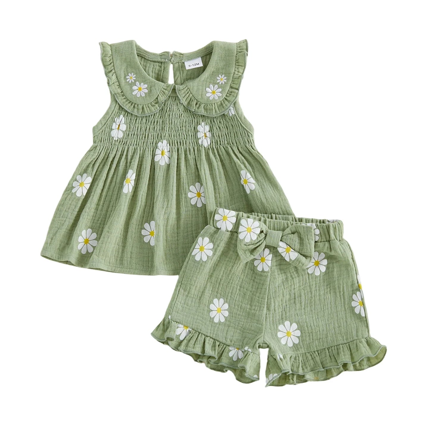 Daisy Print Doll Collar Shorts Set