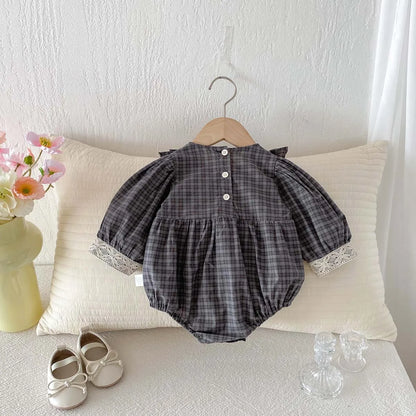 Retro Checkered Lace Detail Romper