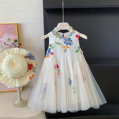 Floral Neckline Tulle Dress