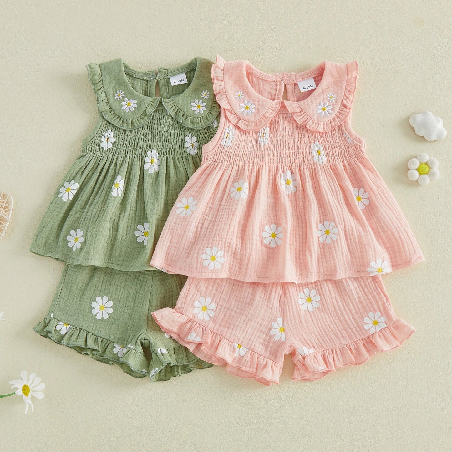 Daisy Print Doll Collar Shorts Set