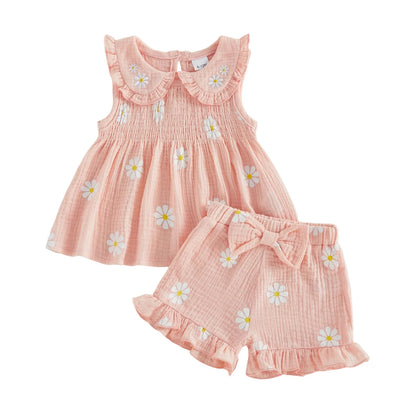 Daisy Print Doll Collar Shorts Set