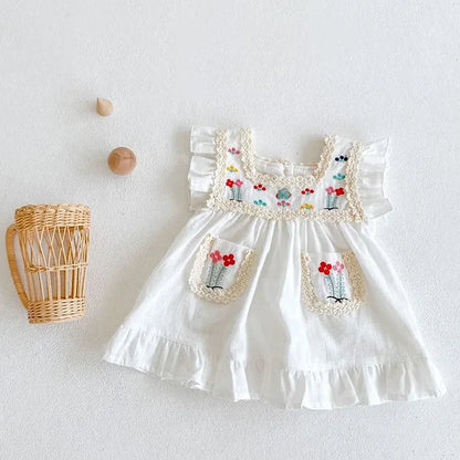 White Frill Embroidery Dress