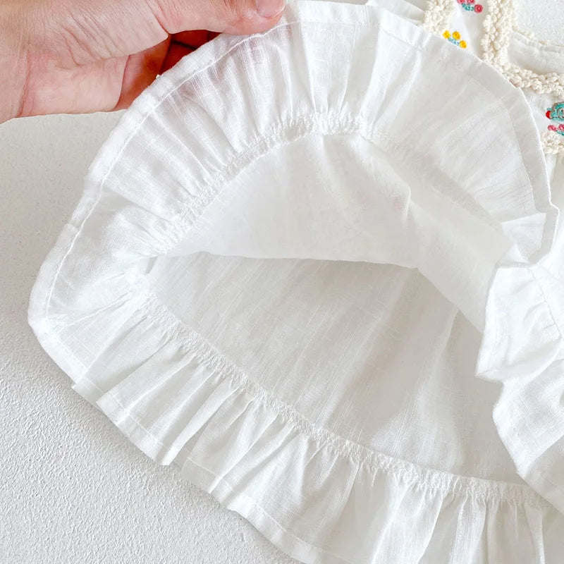 White Frill Embroidery Dress