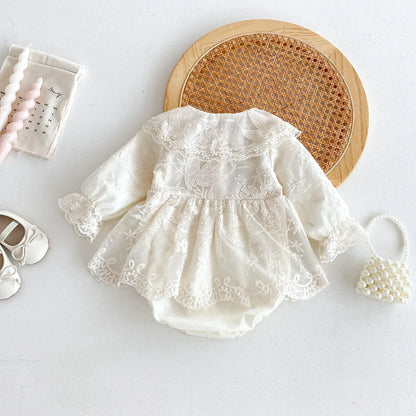 Lace Button up Romper Dress