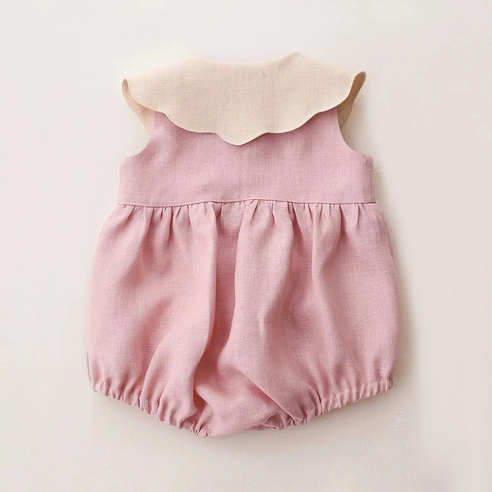 Embroidered Flap Cotton Long Sleeve Romper