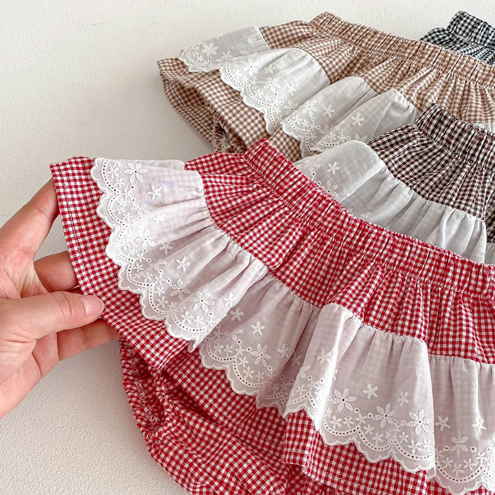 Plaid Ruffles Lace Skirt