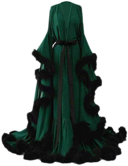 Luxury Satin Feather Bridal Robe | Victorian Style Wedding & Photoshoot Robe