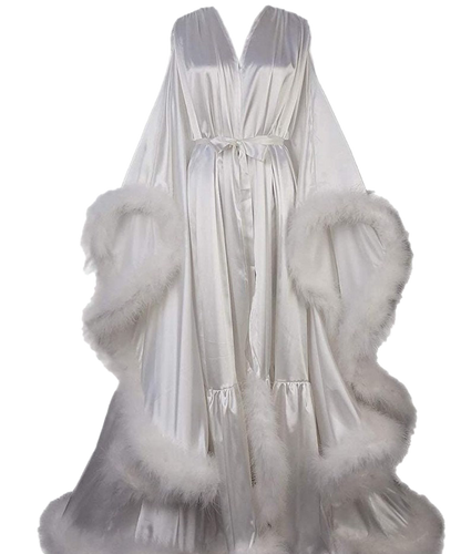 Luxury Satin Feather Bridal Robe | Victorian Style Wedding & Photoshoot Robe