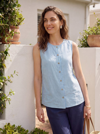 100% Linen Button-Down Tank Top ERIN