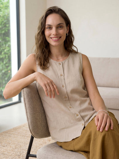 100% Linen Button-Down Tank Top ERIN