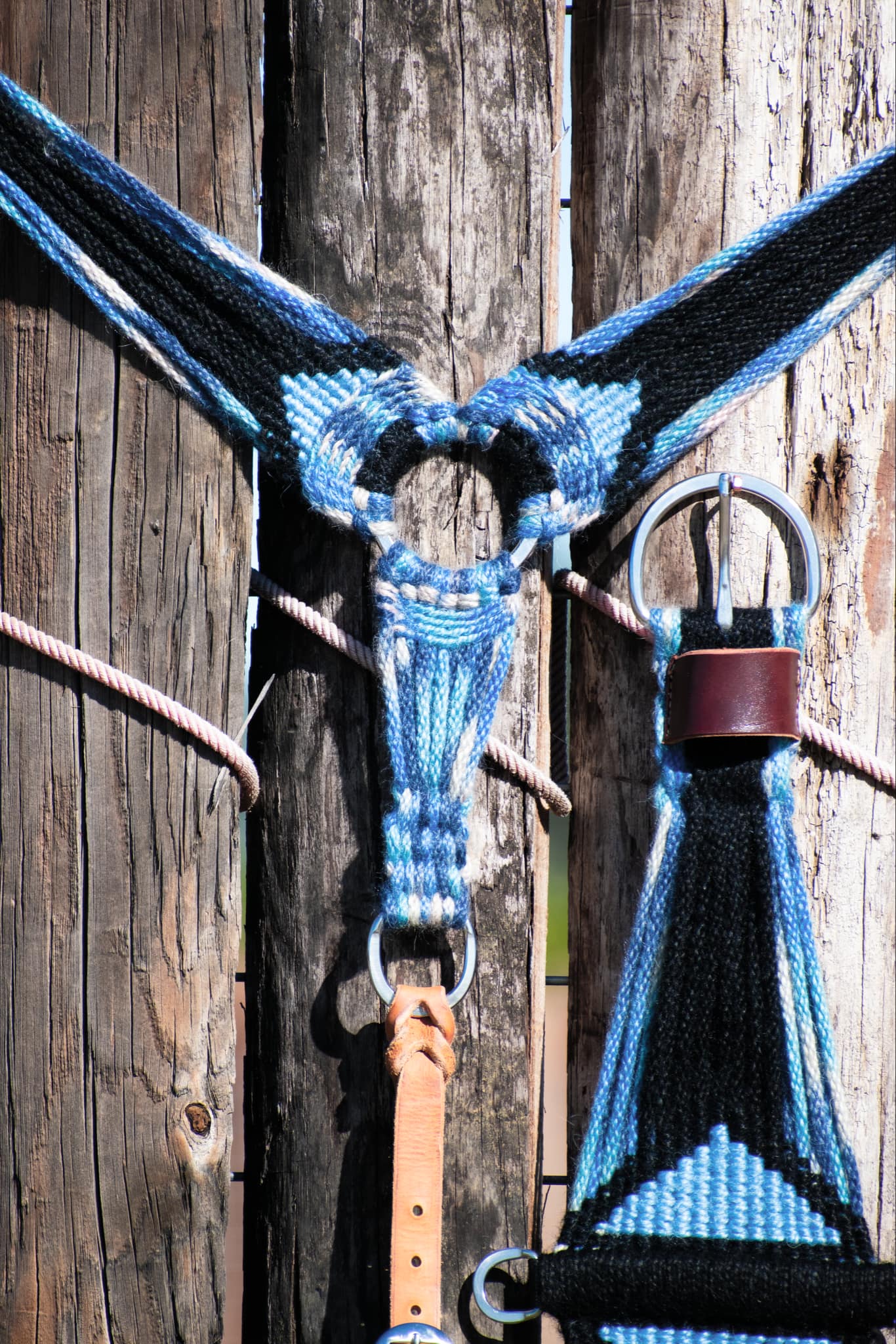 Wild Blue Yonder Handcrafted 100% Mohair Matching Cinch & Breast Collar Set