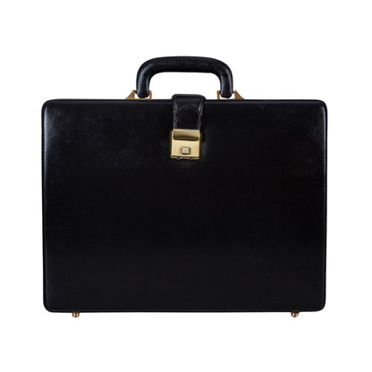 Leather Executive Men's Leather Attache Briefcase - Black