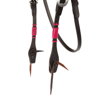 WD-RRSBH-P Hot Pink Rawhide Rope Tooled Browband Headstall