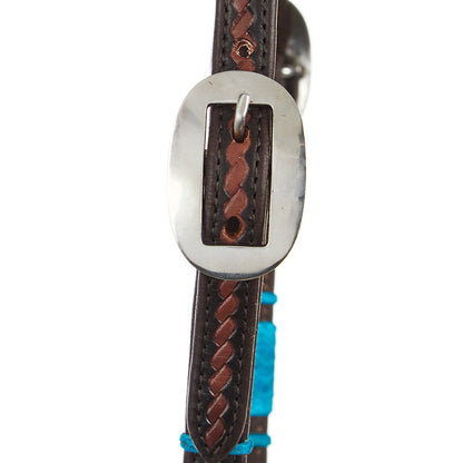 WD-RRSEH-T Turquoise Rawhide Rope Tooled Single Ear Headstall