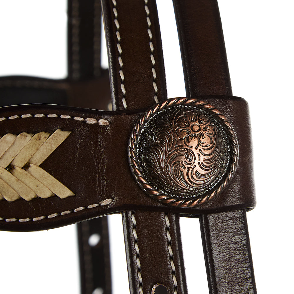 WD-SBH11 Natural Rawhide Scalloped Quick Change Browband Headstall