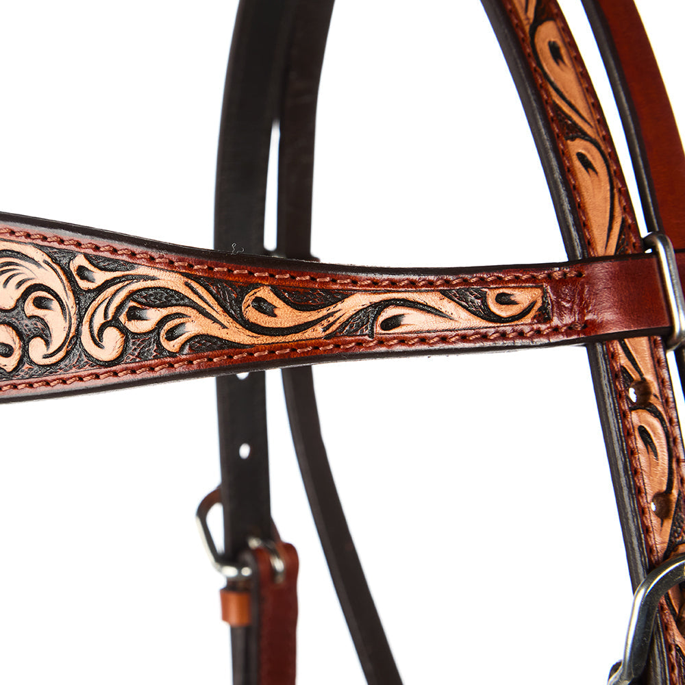 WD-SBH7 Floral Tooled Chestnut Browband Headstall