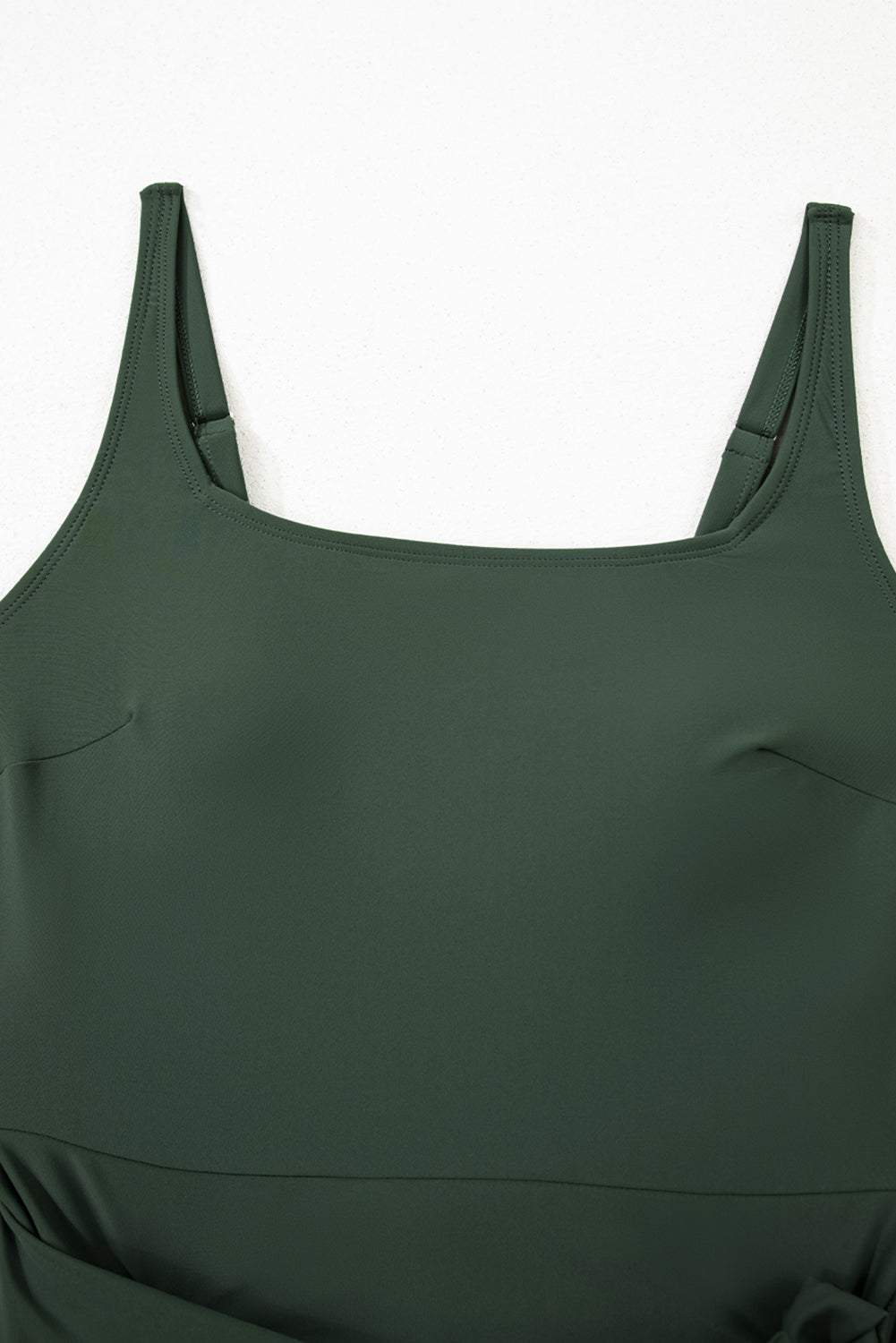 Solid Wrap Tie Waist Square Neck Swim Dress
