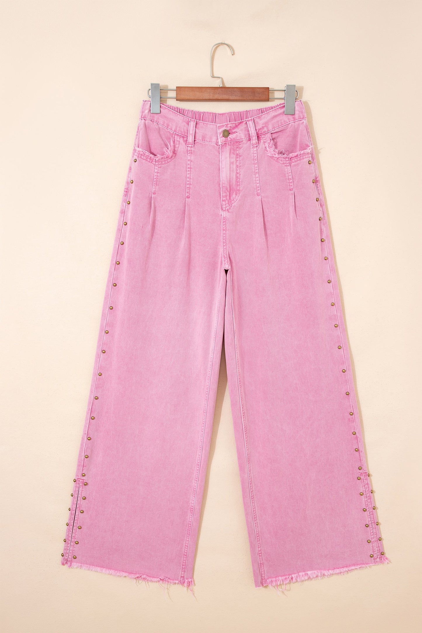 Studded Side Split Hem Wide Leg Jeans