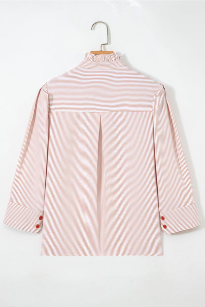 Stripe Colorblock Patchwork Frilled Collar Shirt