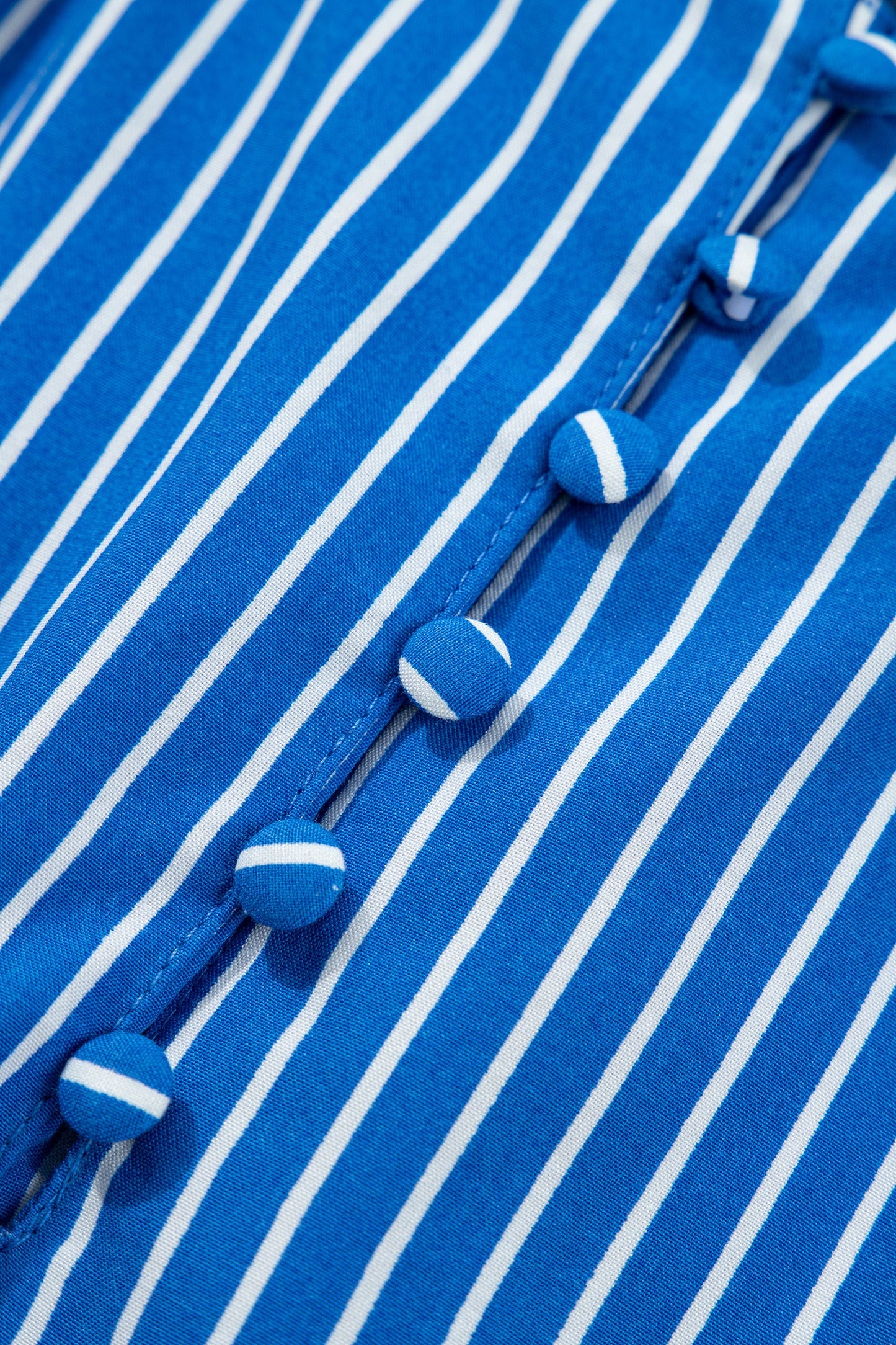 Stripe Ruffle Puff Sleeve Button Front Blouse