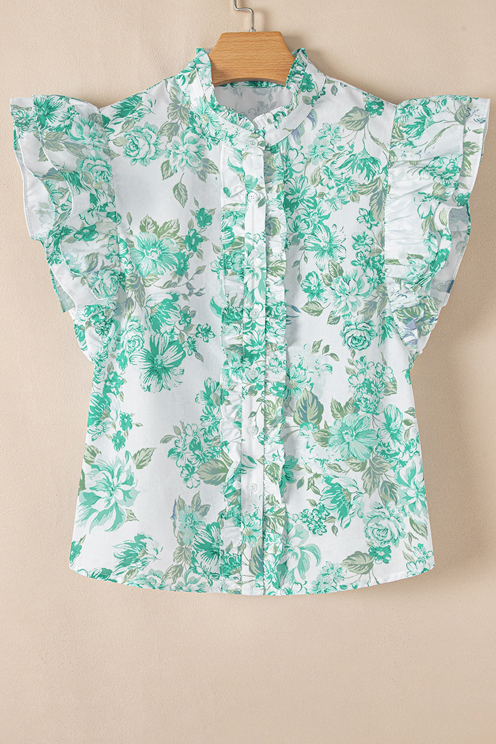 Floral Ruffle Sleeve Frilled Button-Up Shirt