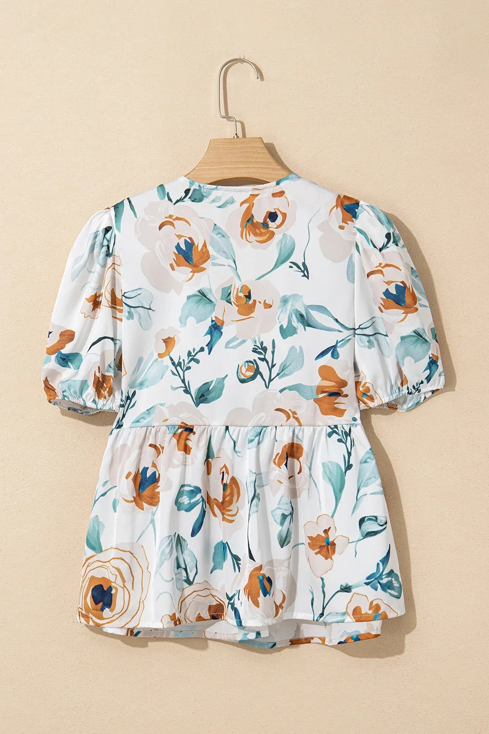 Floral Puff Sleeve V-Neck Babydoll Blouse