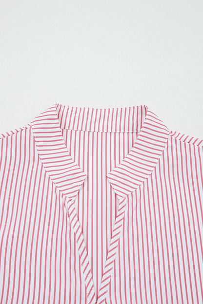 Plus Size Pinstripe Ruffle Hem Midi Dress