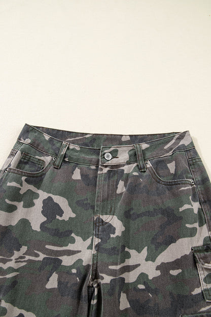 Camo Denim Cargo Wide Leg Pants