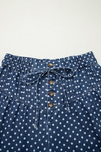 Polka Dot Button Up Pleated Wide Leg Jeans