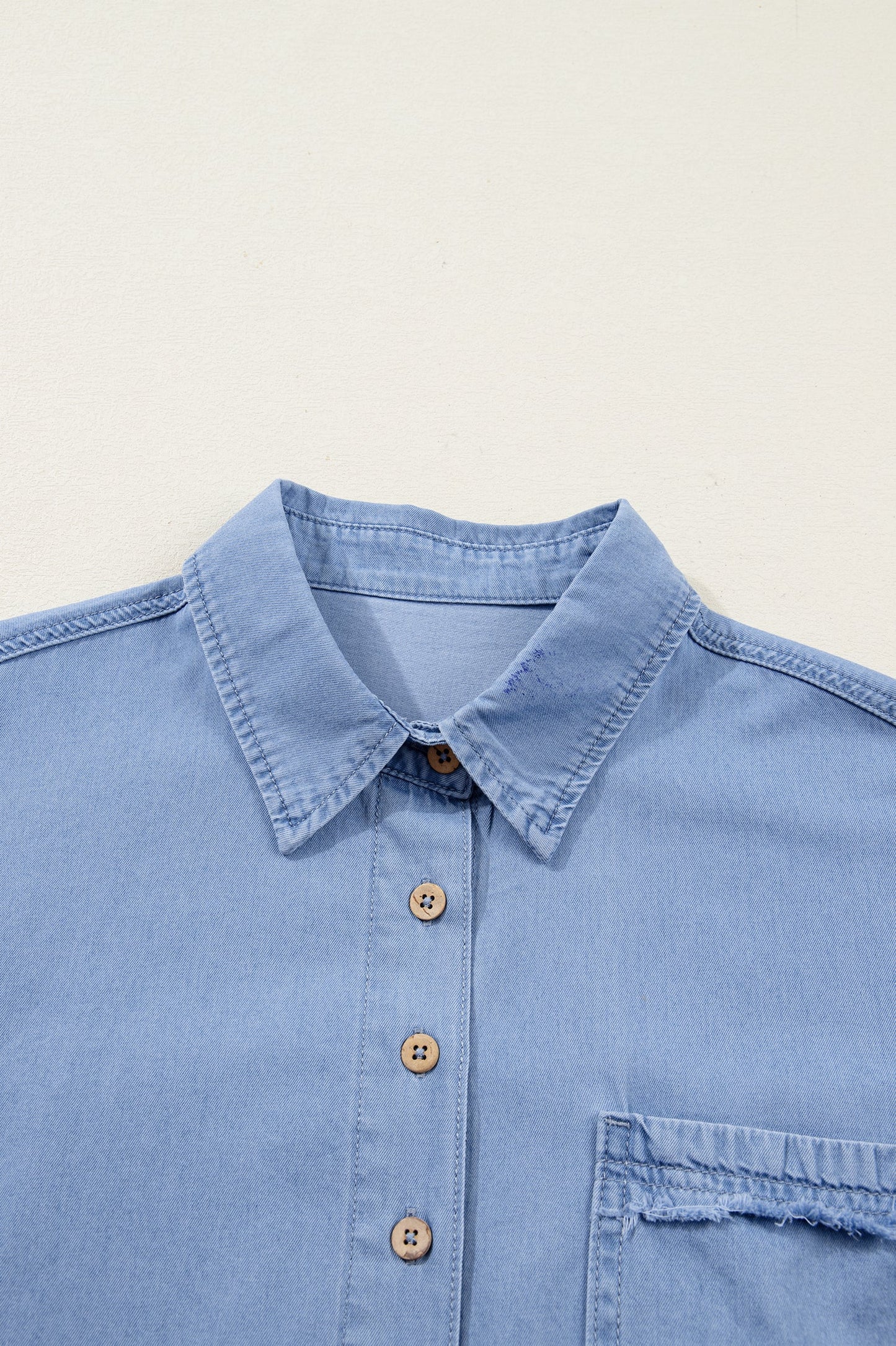 Denim Chambray Drop Shoulder 3/4 Sleeve Shirt
