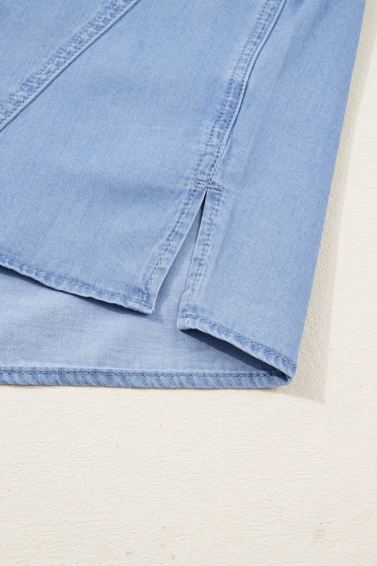 Denim Chambray Drop Shoulder 3/4 Sleeve Shirt