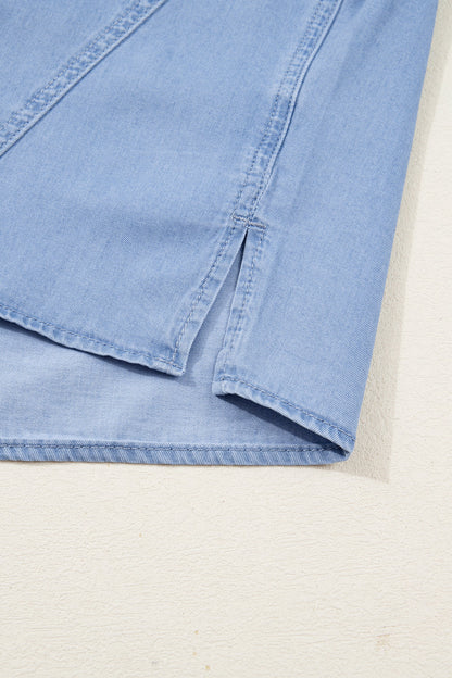 Denim Chambray Drop Shoulder 3/4 Sleeve Shirt