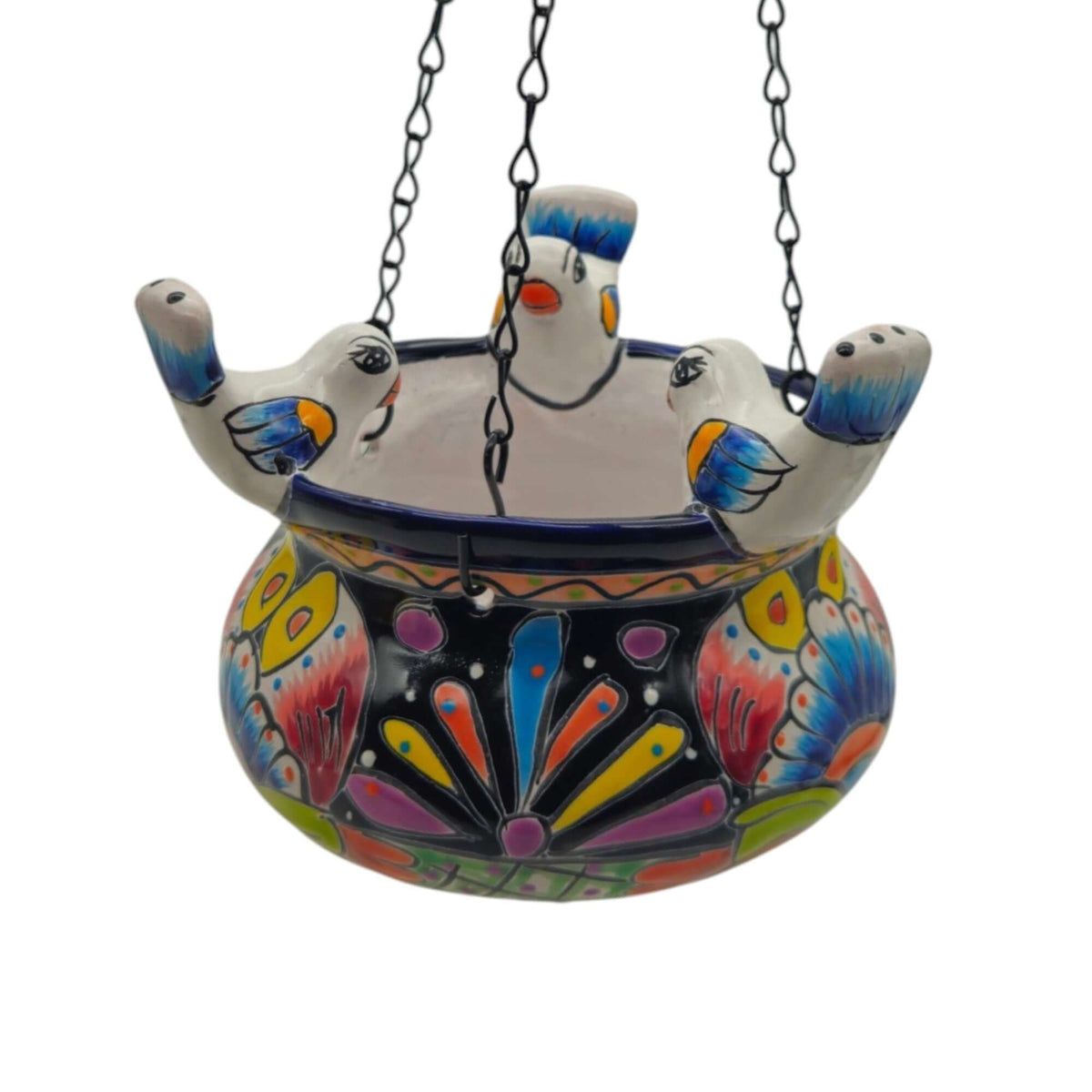 Small Talavera Hanging Planter with Birds | Handmade Ceramic Pot
