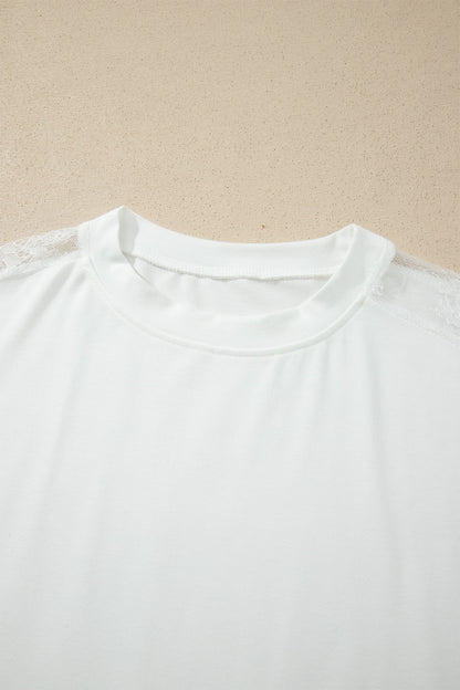 Lace Patchwork Round Neck Long Sleeve Top