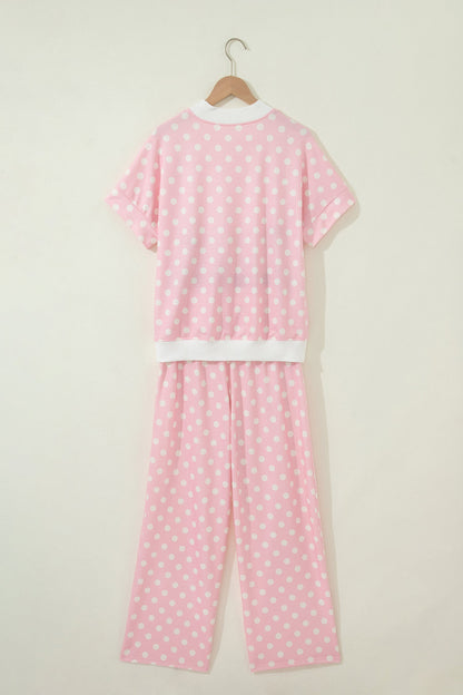 Polka Dot Mock Neck Top & Pants Set