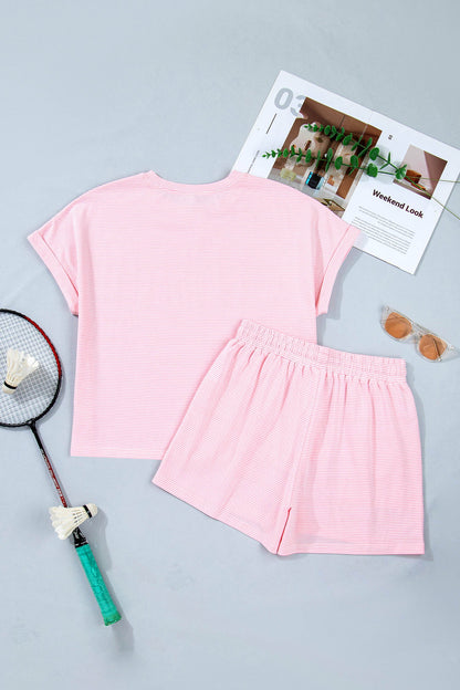 Stripe Oversized Tee & Drawstring Shorts Set