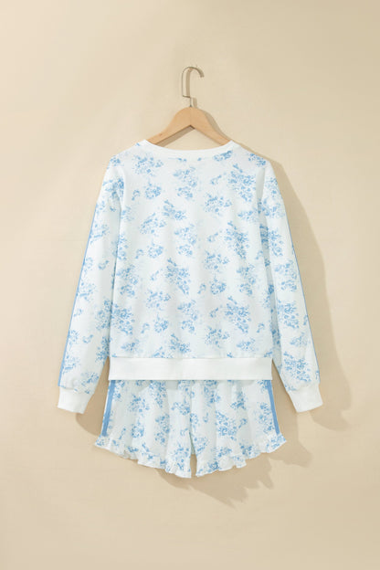 Floral Striped Side Detail Ruffle Hem Top & Shorts Set