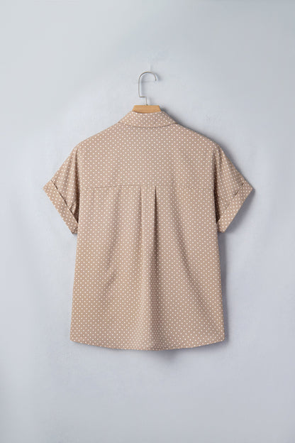 Polka Dot Cuffed Short Sleeve Buttoned Shirt