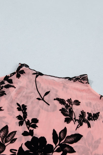 Floral Retro Mesh Long Sleeve Blouse