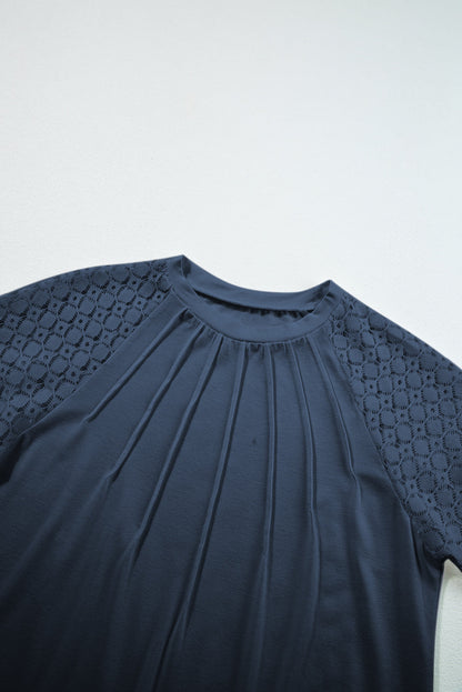 Lace Patchwork Raglan Sleeve Seam Detail Tee