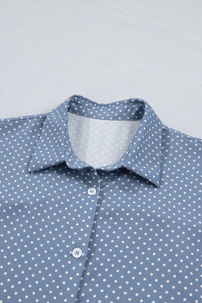 Polka Dot Cuffed Short Sleeve Buttoned Shirt