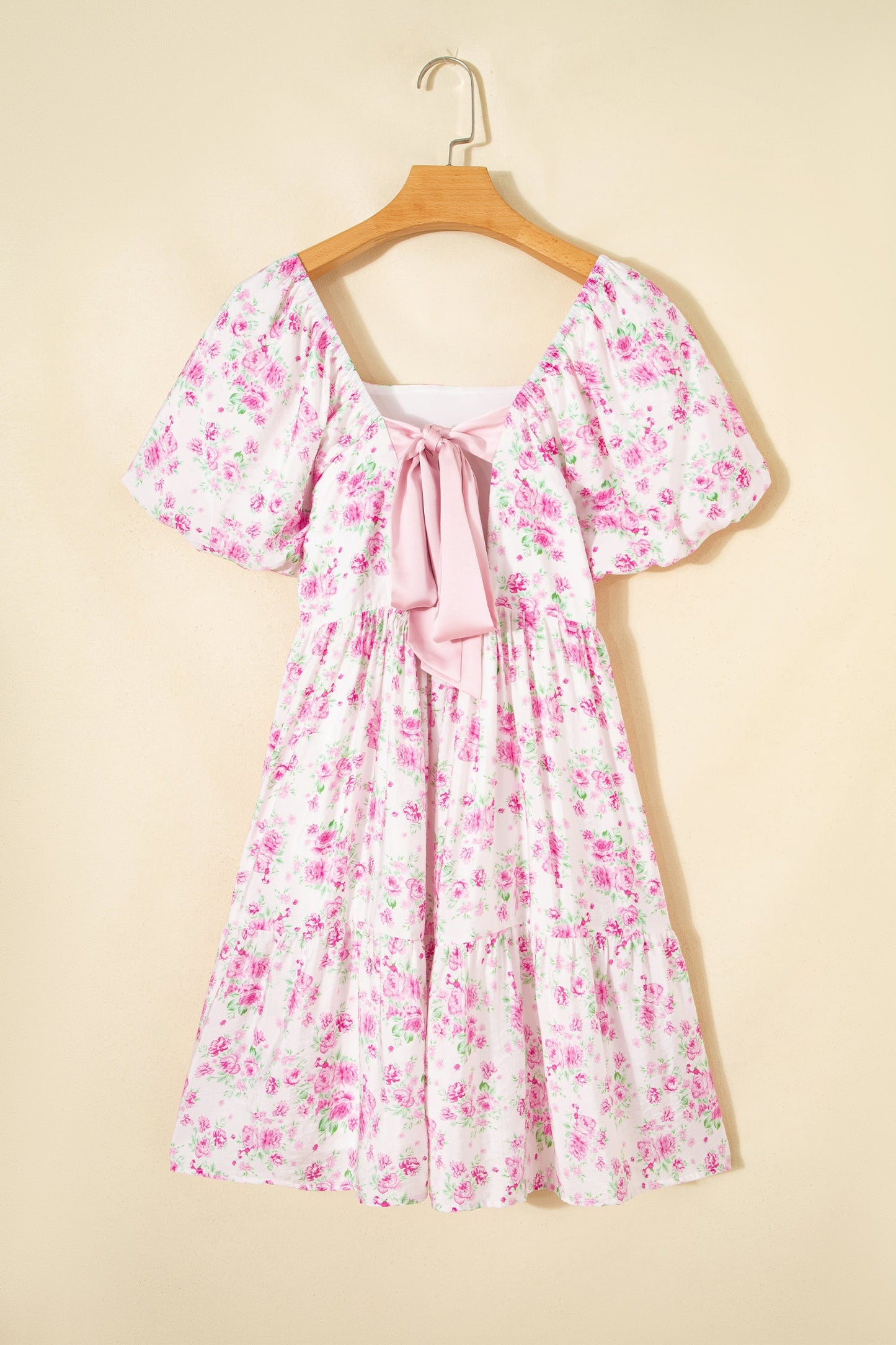 Floral Square Neck Bow Tie Back Mini Dress