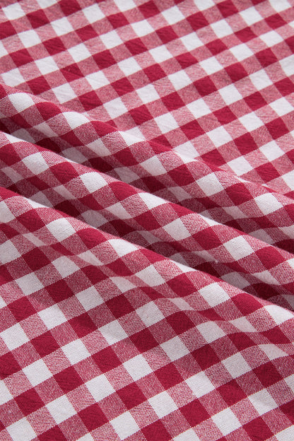 Gingham Stripe Patchwork Half Zip Collared Blouse