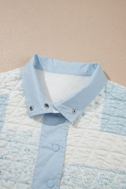 Floral Quilted Half Button Pocket Pullover Sweatshirt