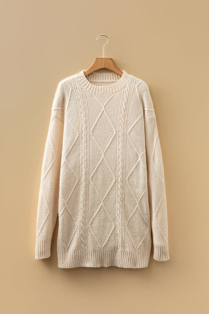 Solid Cable Knit Drop Shoulder Sweater Dress