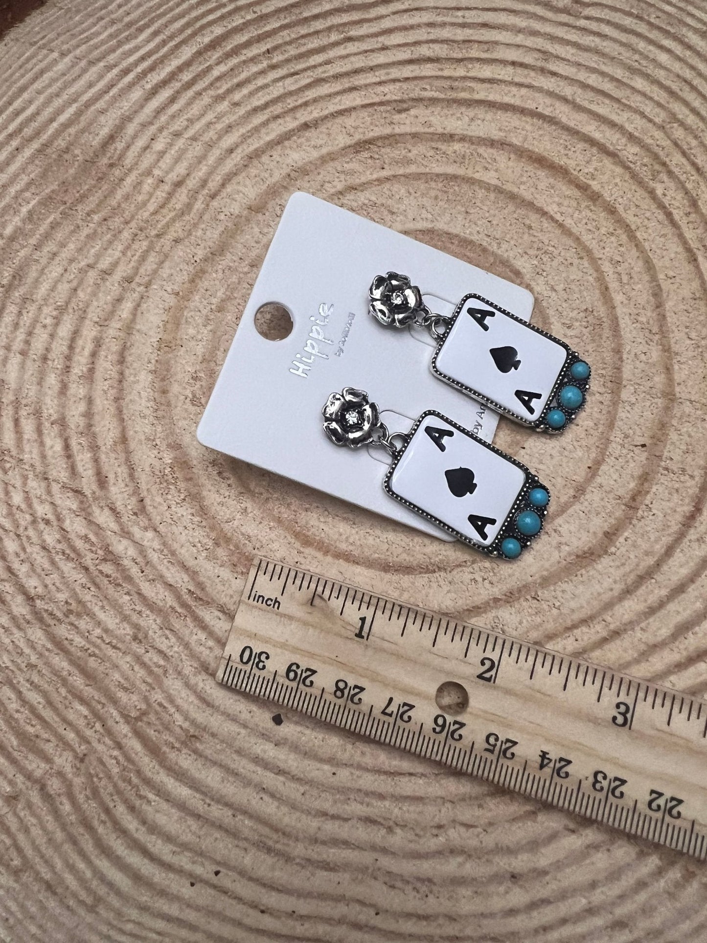 Ace of Spades Western Earrings with Faux Turquoise — 2" Drop